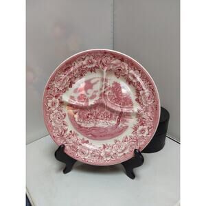 VINTAGE SHENANGO ROSELYN CASTLE RED GRILL PLATE DIVIDED TRANSFERWARE